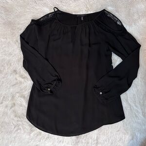 White House Black Market Black Lace Cold Shoulder Blouse